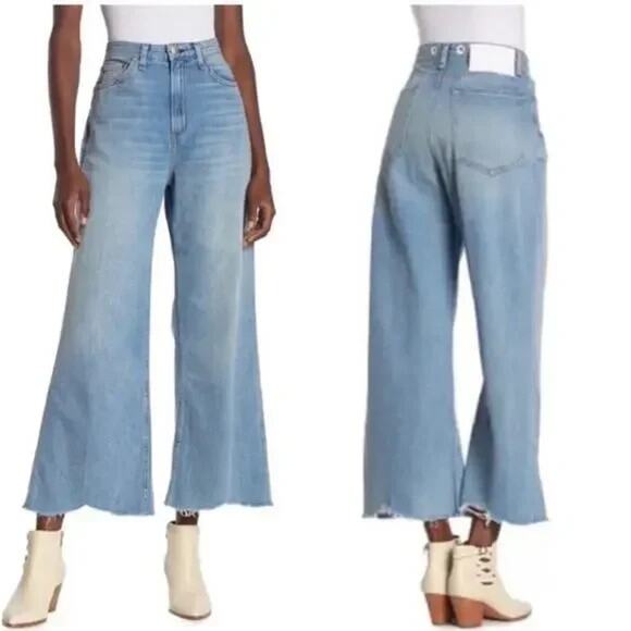 Rag & Bone Ruth Super High Rise Ankle Wide Leg Jeans Clean Frant Blue Size 27 - Picture 2 of 10